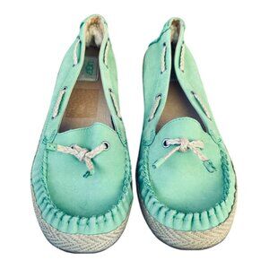 Ugg Slip On Womens 10 Comfort Flat Moccasin Mint Green Leather Espadrille Flats